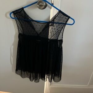 bebe Black Sheer Polka Dot Babydoll Tank